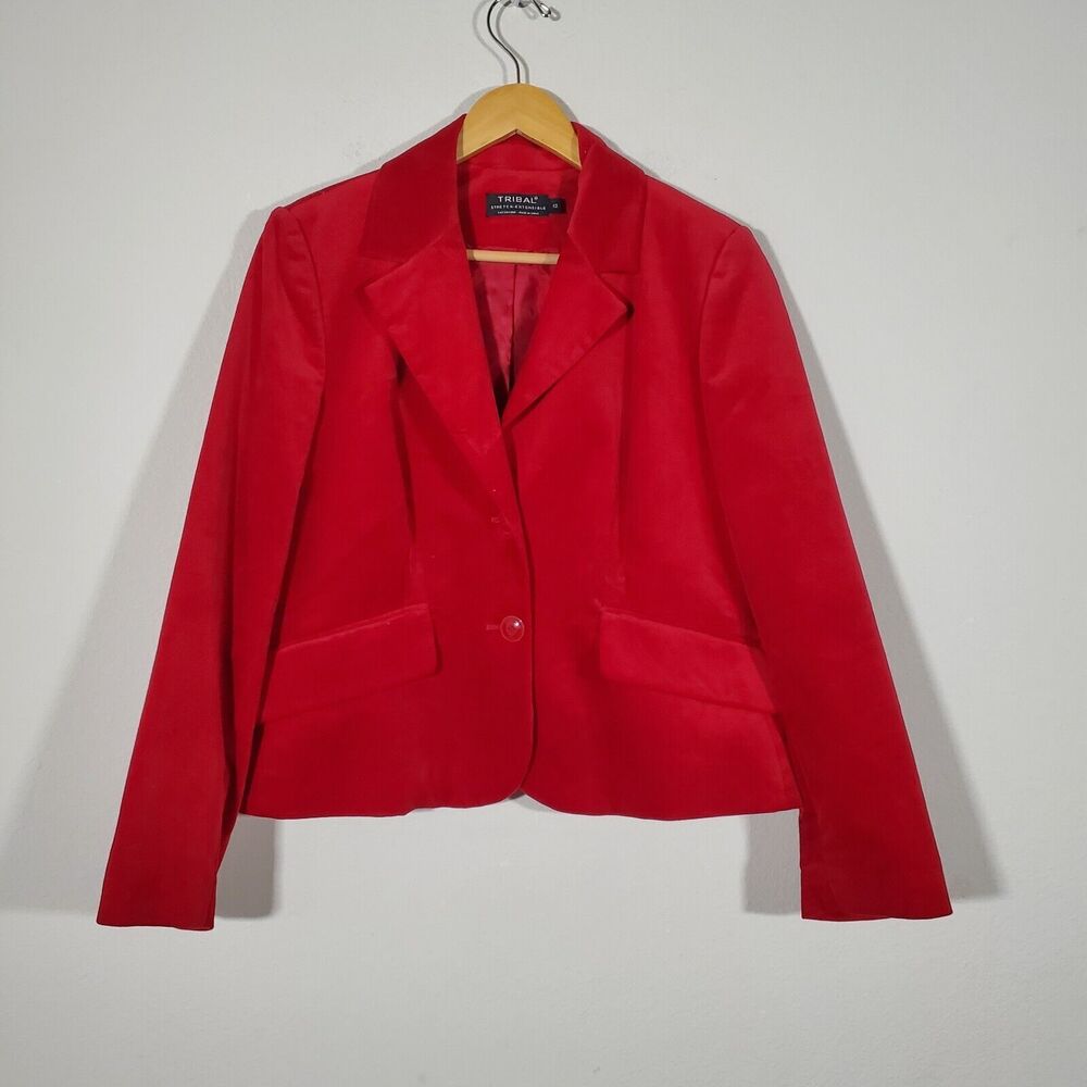 Tribal Women's Blazer 12 Red Velvet Jacket Holiday Christmas Valentine Vintage